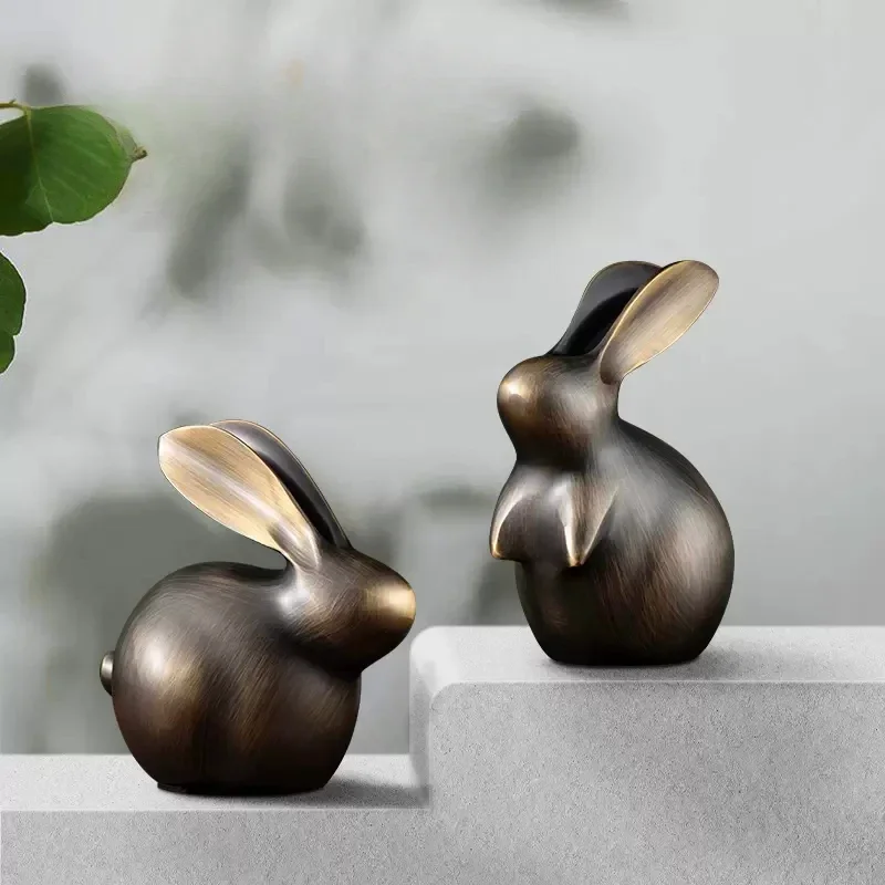 Rabbit Zodiac auspicious Ruyi Rabbit all-copper lucky ornament New Year's gift housewarming opening living room decoration