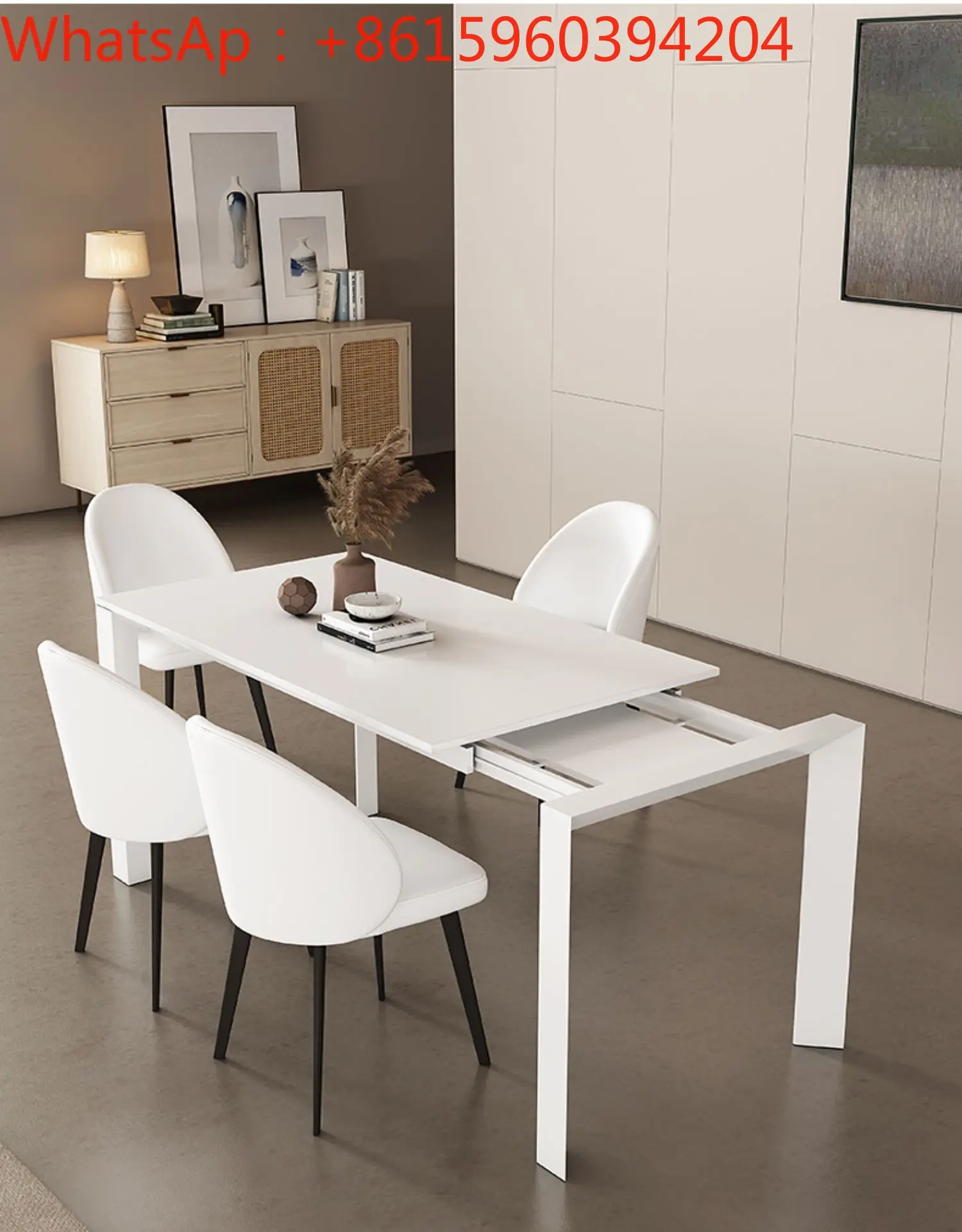 Telescopic table unilateral stretch rotating white rock plate table modern simplicity and light extravagance