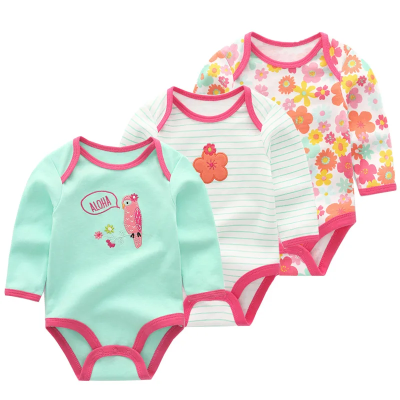 Cartoon Baby Boy Girl Bodysuits 3-Pack Unisex Long Sleeve Onesies Spring Autumn Cotton Infant Clothing Sets