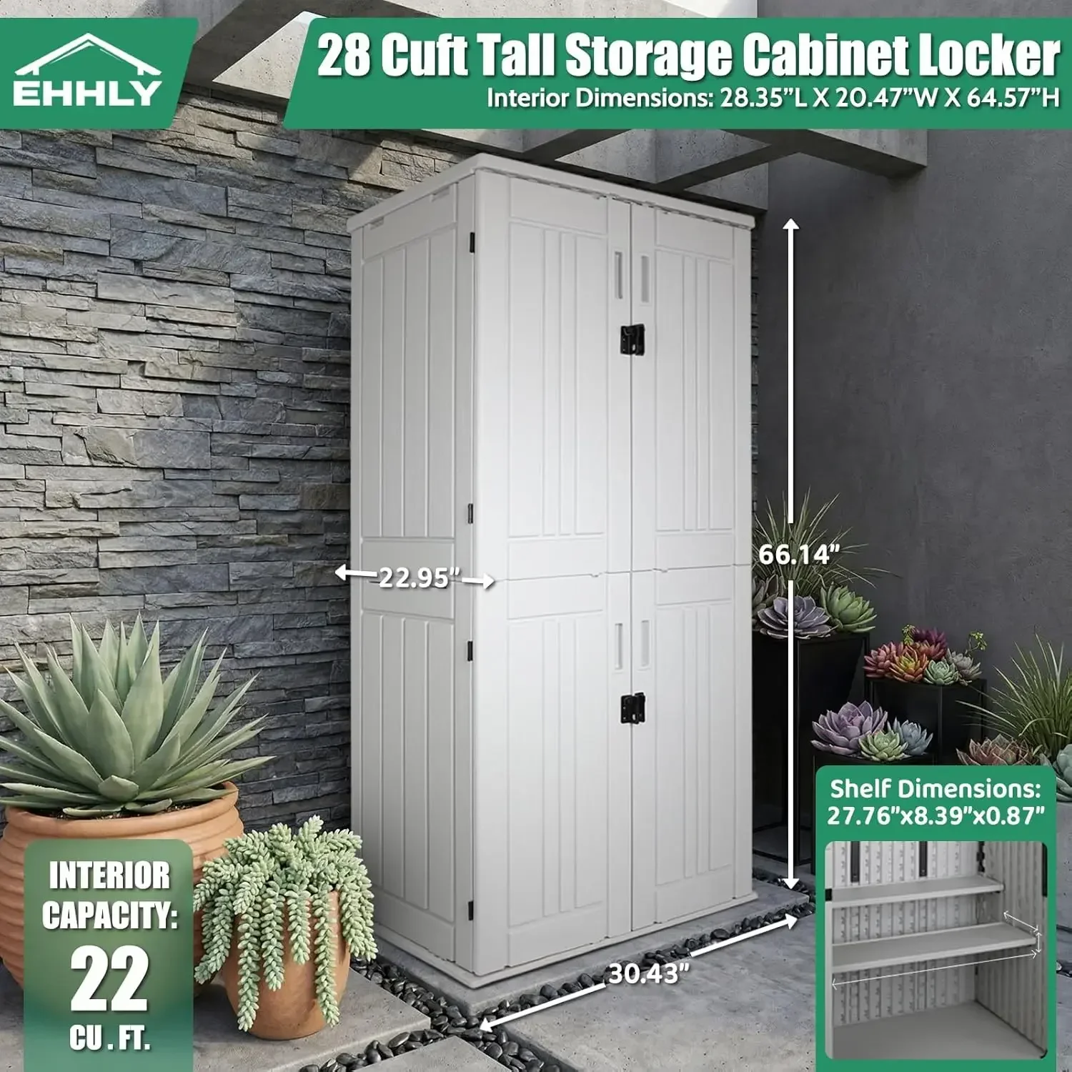 Heavy Duty Tall Storage Cabinet Outdoor Weatherproof, 28 Cuft Garage Storage Cabinet with 4 Adjustable Shelves, Lockable Kitchen