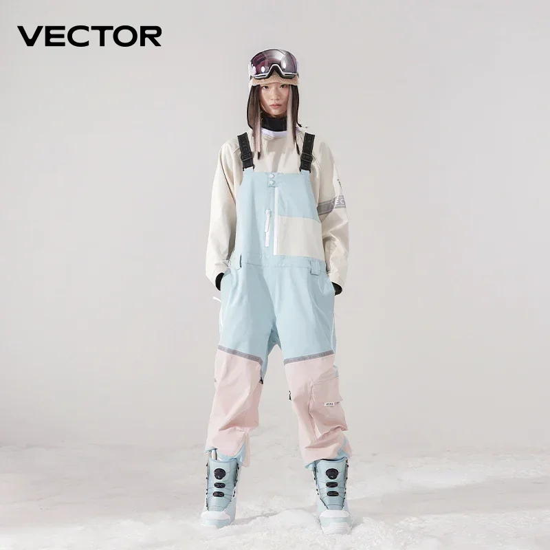 VECTOR Thick Men Women Ski Pants Straight Overalls Jumpsuit Skiing Bib Waterproof Winter Warm Windproof Outdoor Sports Snowboard