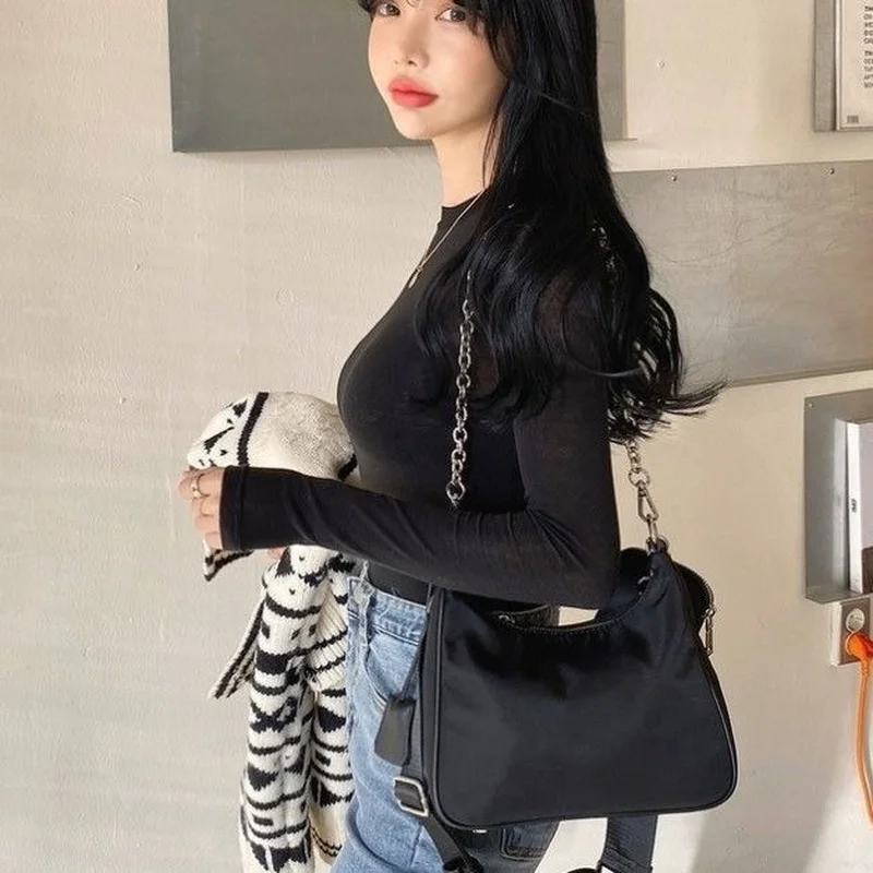 Women Crossbody Bags Ins Handsome Chain Shoulder Underarm Handbags All-match Harajuku Ulzzang Portable Nylon Bag Female Design