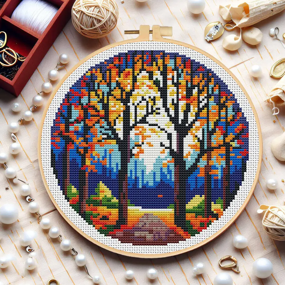Muster Kreuzstich Kits mit Reifen Baum Landschaft mit Werkzeugen 11CT Kreuzstich gedruckt Leinwand Handarbeit Handwerk handgemachte Hobby