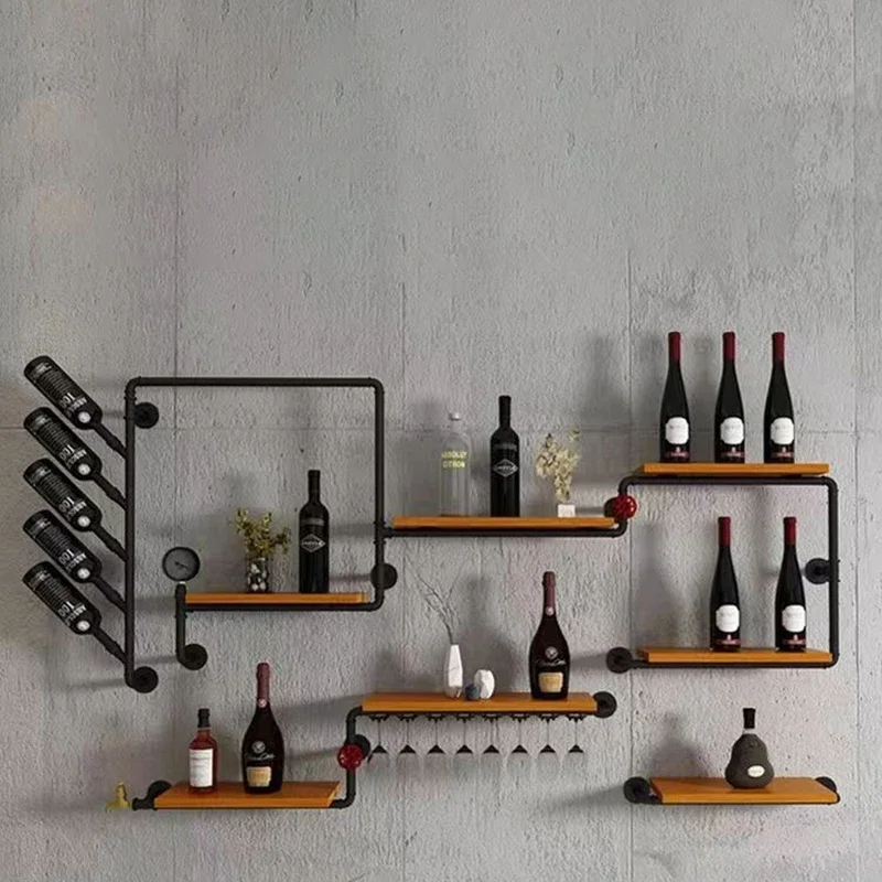 

Wall Industrial Bar Cabinets Modern Wood Luxury Shelf Liquor Cabinet Bottle Holder Shelves Stojak Na Wino Bars Home Furniture