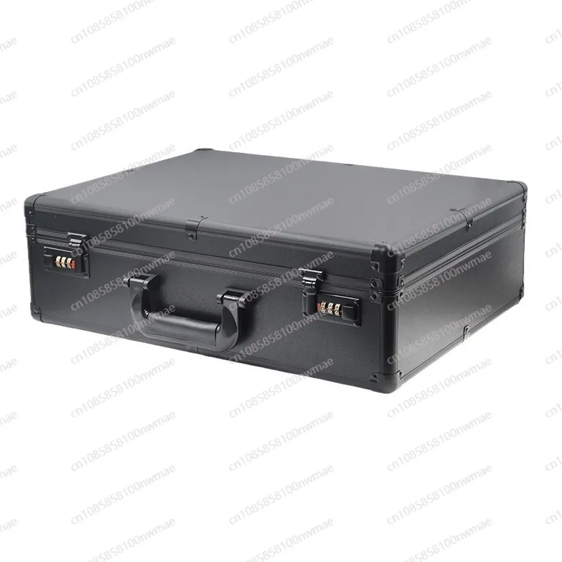 

All black aluminum alloy toolbox, portable password box, storage box, microphone briefcase.