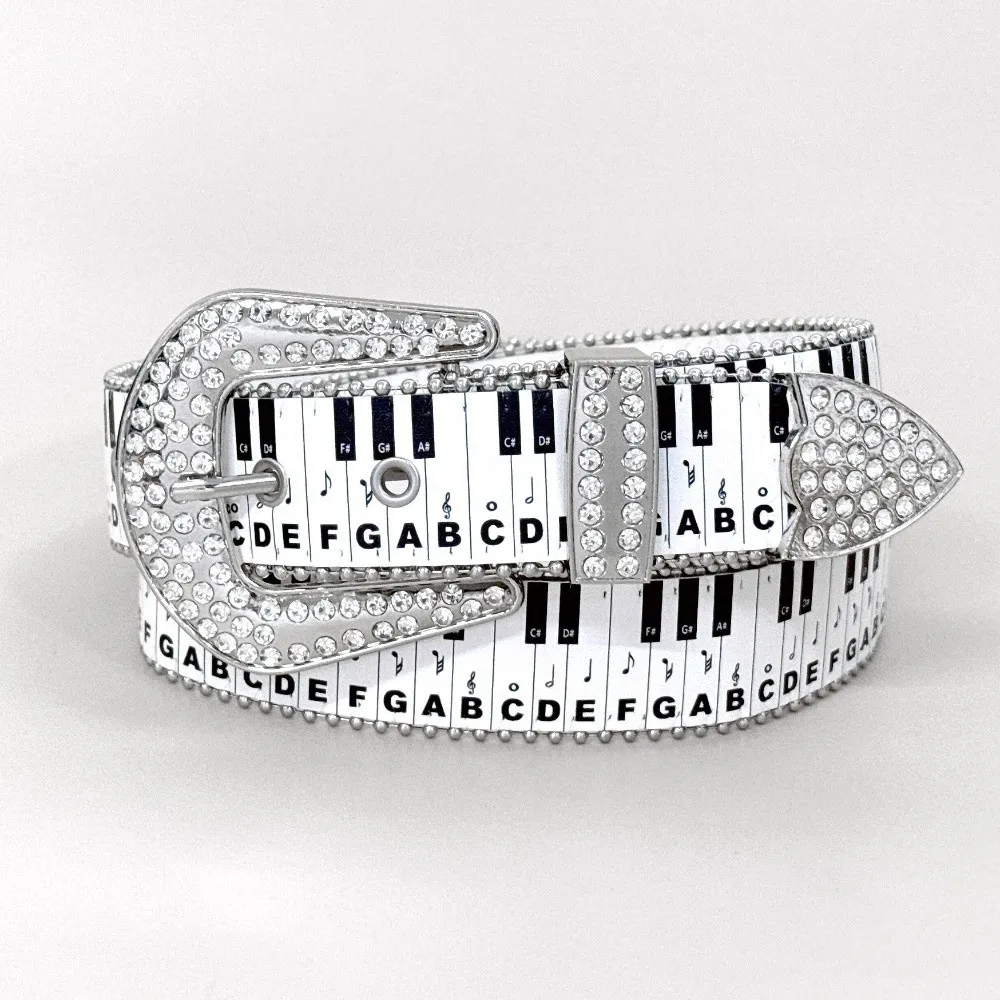 Creative Graffiti Piano Key Note Belt Korean Style All-match Waist Belt Waist Strap Y2K Rhinestone Waistband Streetwear