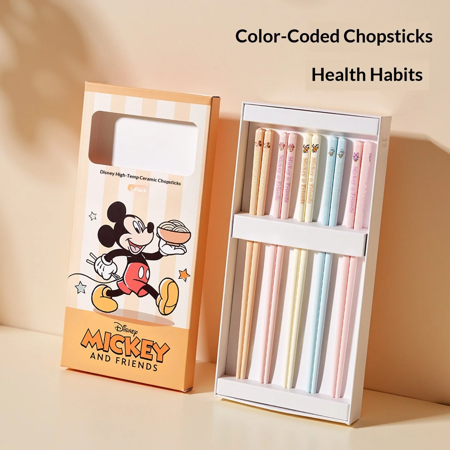 

Керамические палочки для еды Disney Mickey, 5 пар, антибактериальные, устойчивые к плесени, противоскользящие, с цветовой кодировкой, для домашнего использования.