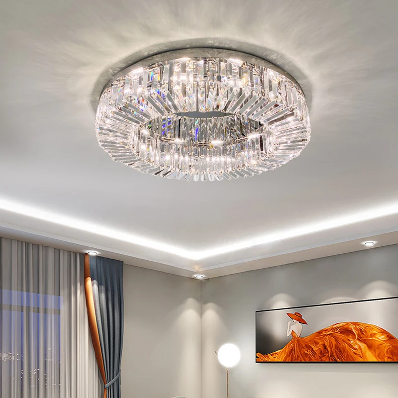 الفاخرة الكريستال مصباح السقف لغرفة النوم غرفة المعيشة المنزل الحديثة الكروم فلوش جبل LED الثريا تركيب المصابيح 2023 الاتجاه الجديد