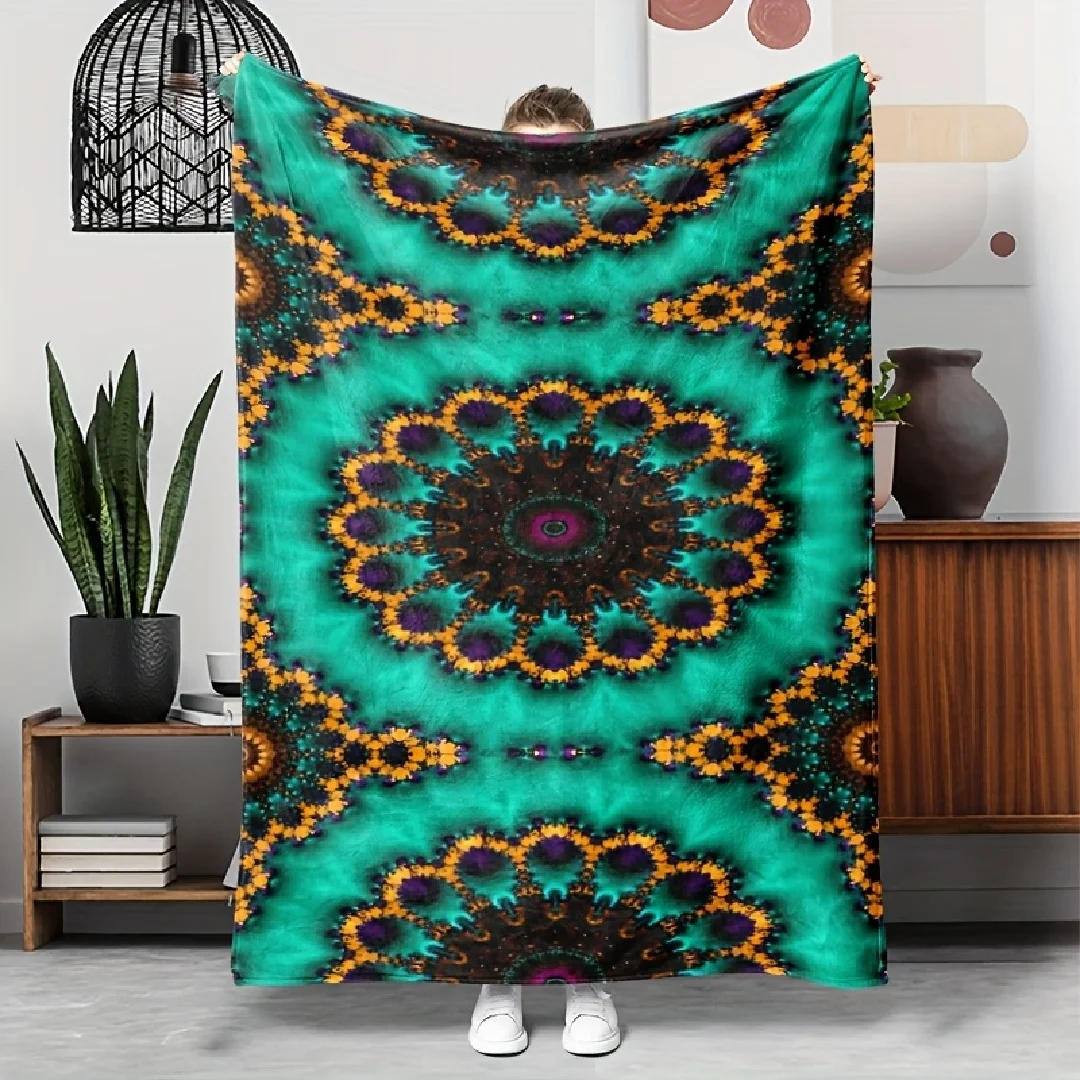 بطانية منقوشة باللون الفيروزي، ألوان مائية فنية، بطانية شاطئ ومنزل سريعة الجفاف - نسيج متين مضاد للحبوب