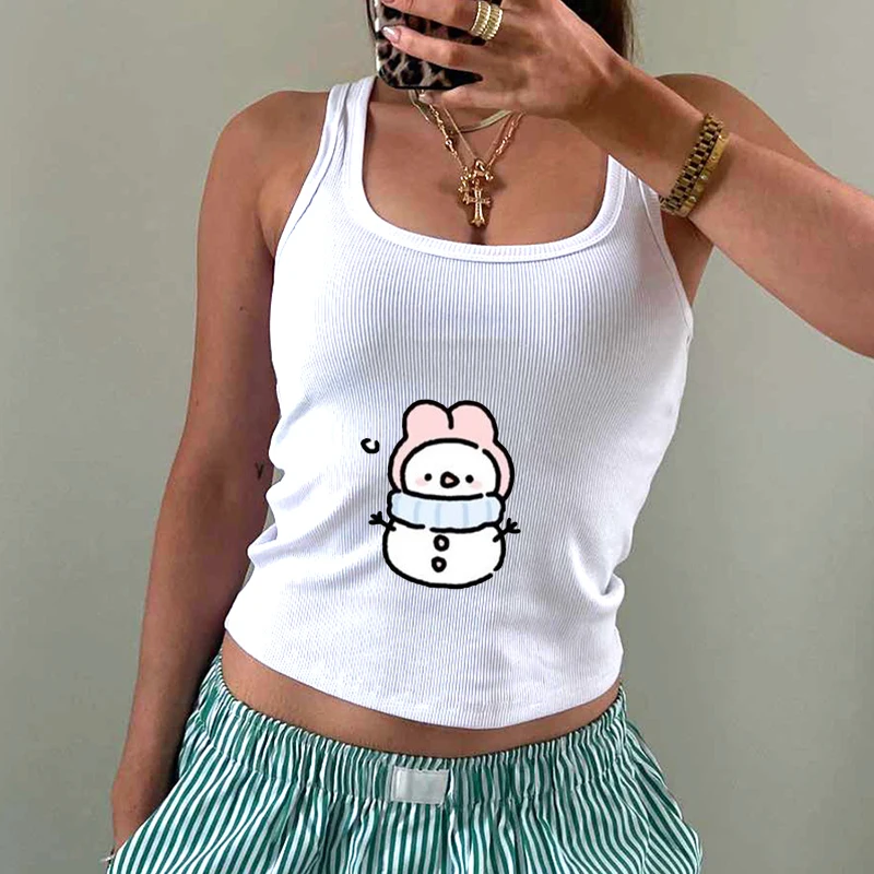  New My Melody Anime  Sanrio My Melody Cartoon Print Short sleeveless tank Top Summer  Casual Girl