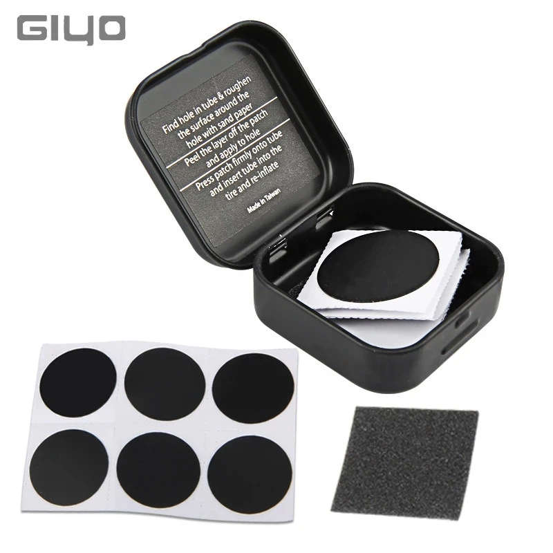 GIYO 6pcs Tire Repair Patch Glue-Free Adhesive Quick Drying Fast Tire Tube Repair Patch Portable Puncture Repair Tool Bike Patch