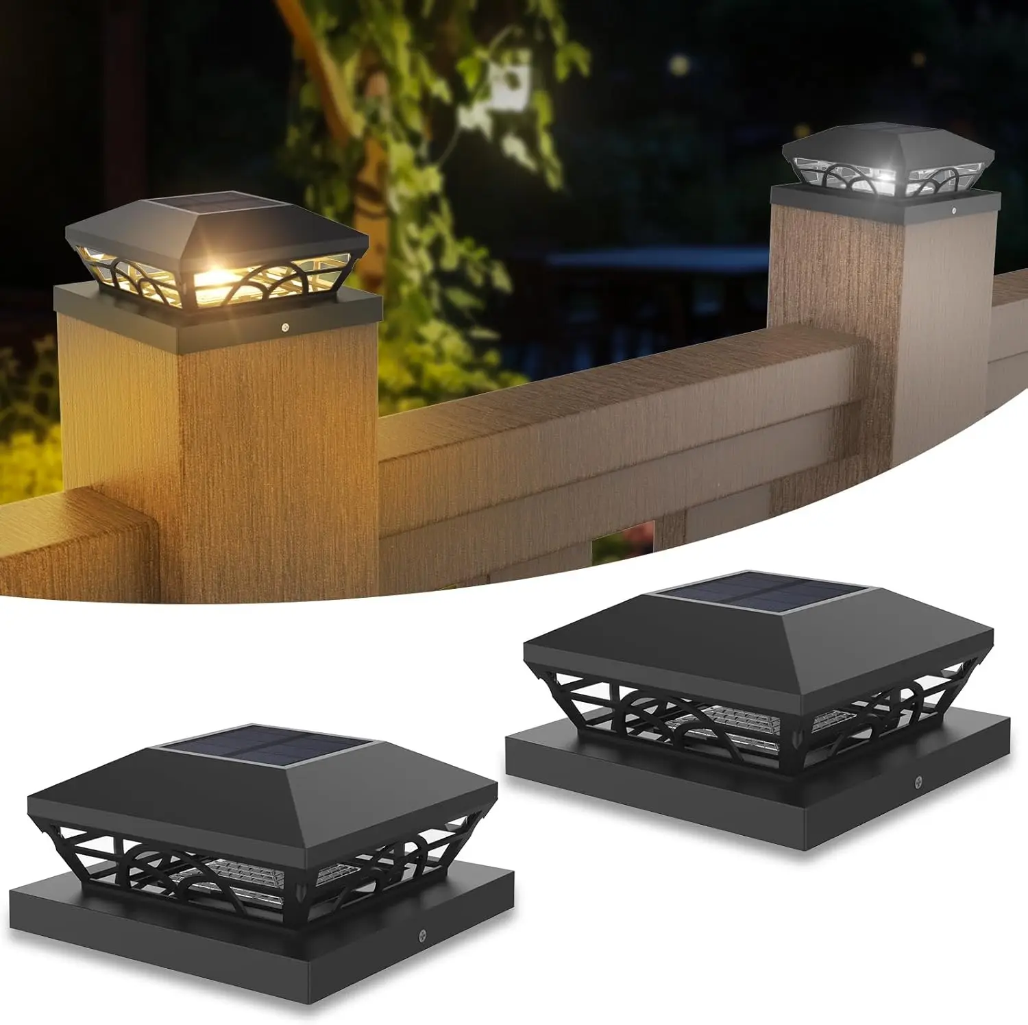 Solar Post Light 3000K 6000K Outdoor Garden Pillar Head Light For Villa Gate Landscape Decor IP65 Column Fence Lamp Vinyl & Wood