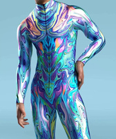 Bodysuit Cosplay Costume 3D Print Sexy Fancy Jumpsuit Front Zipper Zentai Colorful Jumpsuits Carnival Holiday Outfit for Men