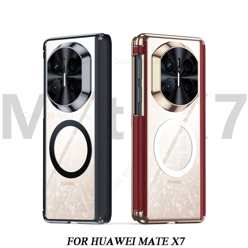 

Mate X7 6D Plating Transparent Hinge Case For Huawei Mate X7 Wireless Charger Leather For Magsafe Case For Huawei Mate XTs XT X7