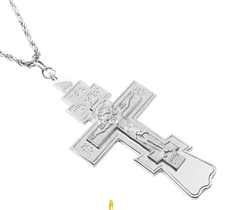 HTISOK Orthodoxes Kreuz Halskette Jesus-Statue Kruzifix Anhänger Brustkreuz mit Kette Religiöse Dekoration & Geschenk Orthodoxes Kreuz – Detail 5