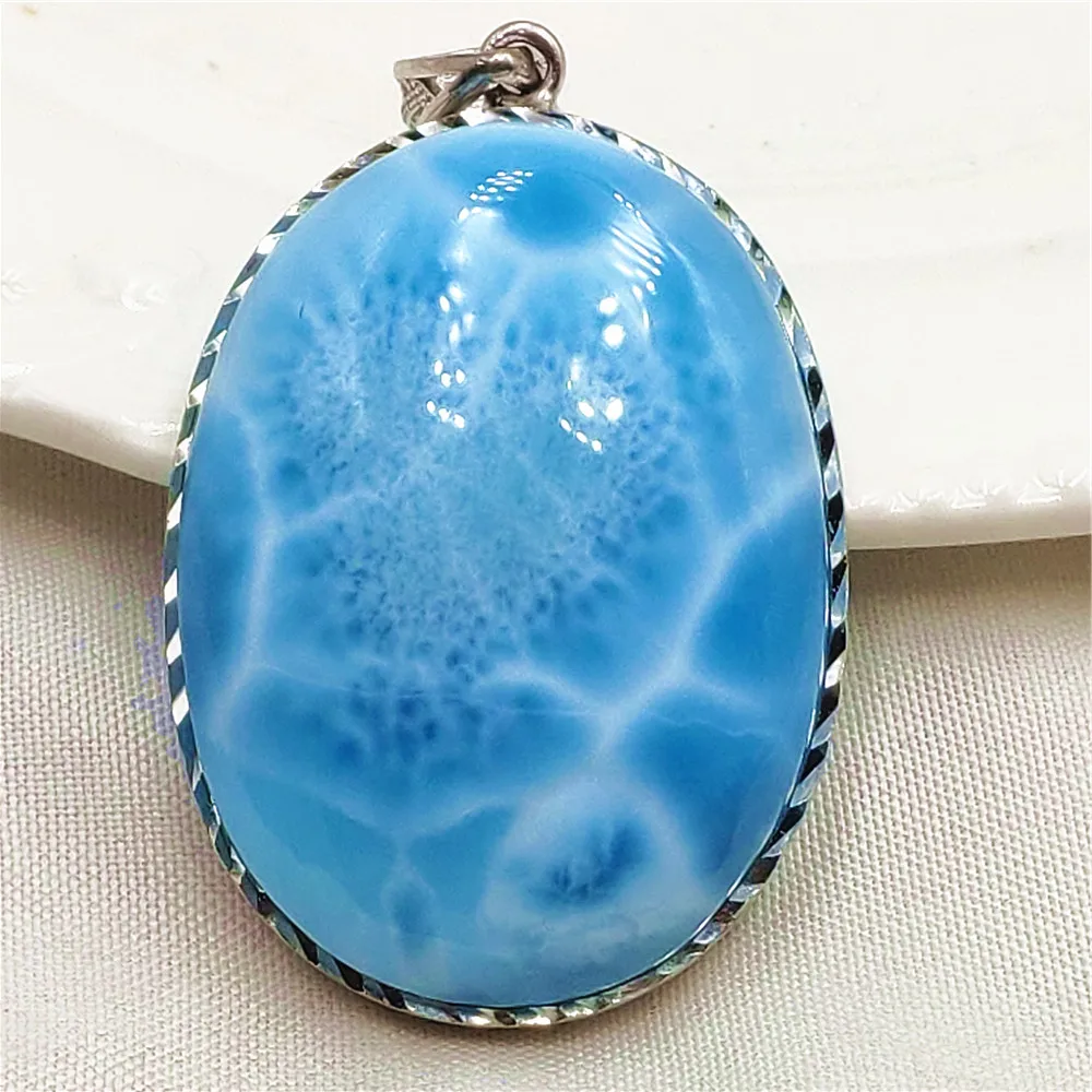 

Natural Blue Larimar Gemstone Pendant Women Men 34x25x9mm Larimar Big Size Necklace Fashion Jewelry AAAAAA