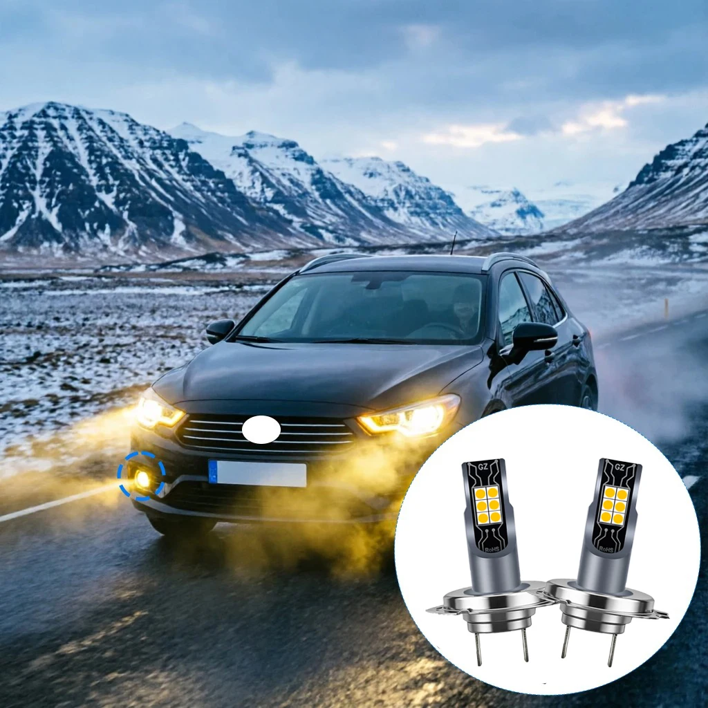 2 Stück H7 LED-Glühbirnen, goldgelbes Nebelscheinwerfer-DRL-Licht, hohe Leistung, 3000 K, superhell, 12000 lm