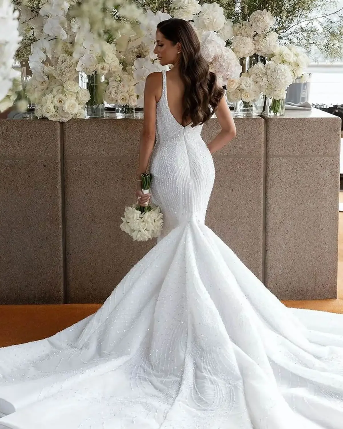 Flavinke-Vestidos De Novia De sirena personalizados, vestido De Novia con lentejuelas y perlas, tirantes finos, Vestidos De Novia