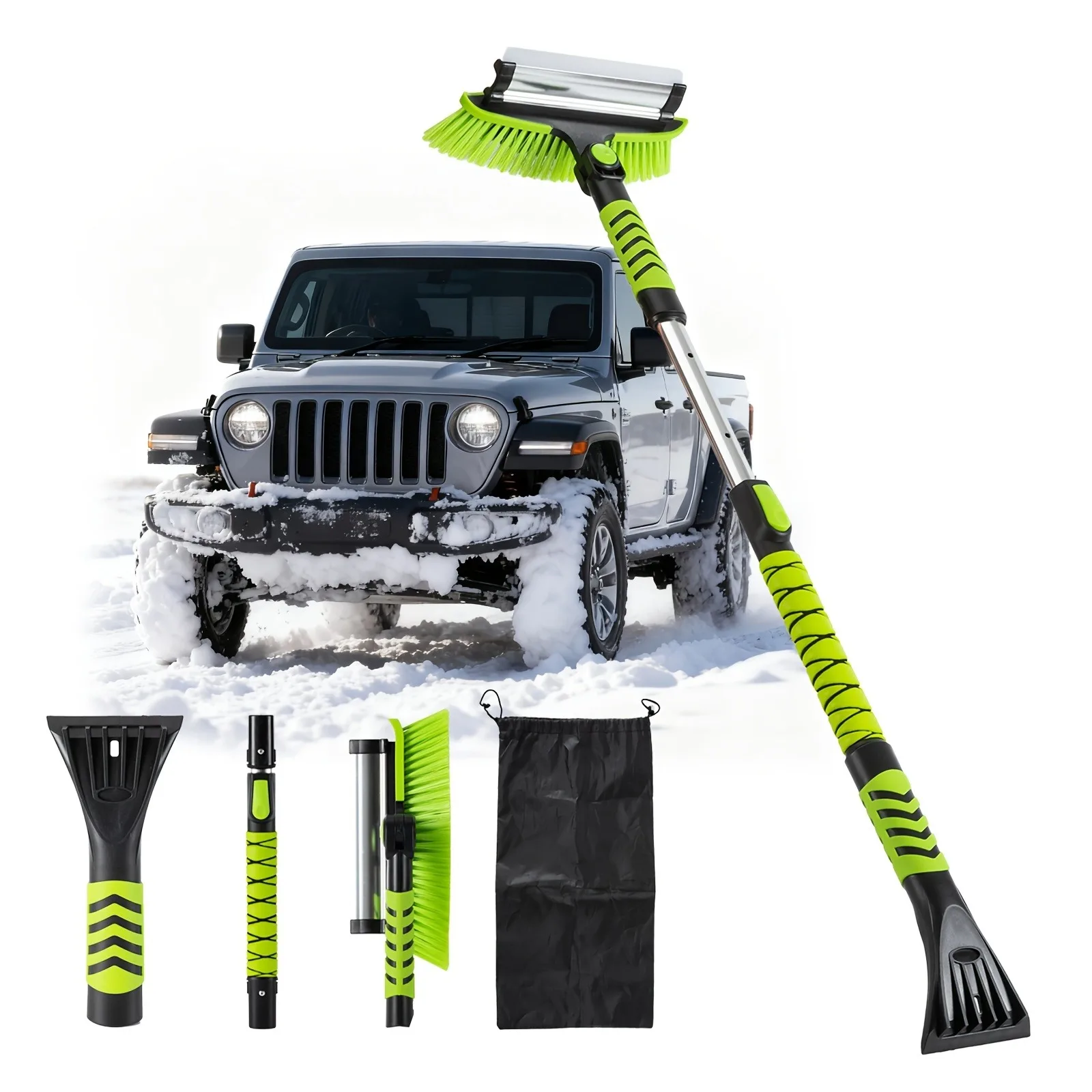 Deli 43 Inch Extendable Snow Brush and Ice Scraper 180 Degree Pivoting Head Detachable for Car Windshield Truck SUV