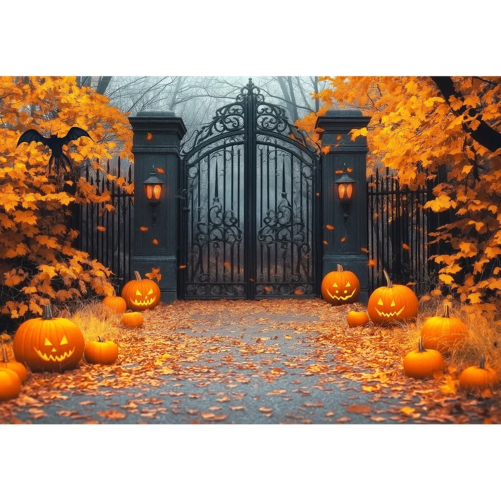 Candyland Pumpkins Gothic Gate Backdrops Kids Adult Photography Child Baby Photocall Halloween Autumn Magical Forest Backgrounds