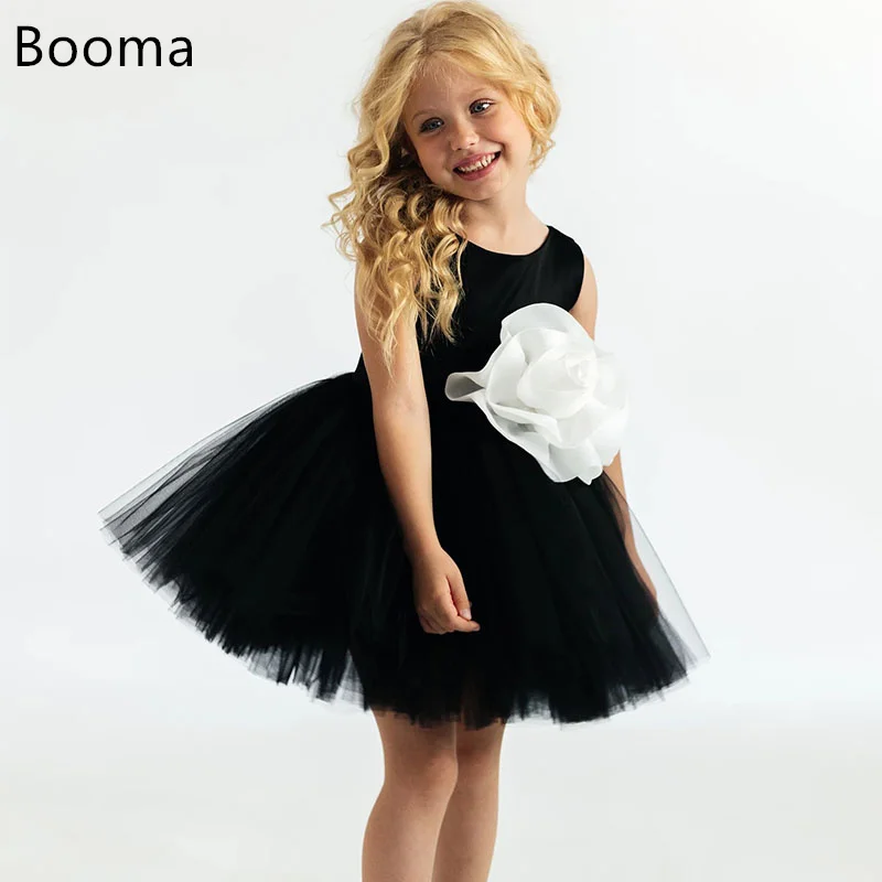 

Booma Flowers Girl Dresses Knee-Length 3D Flower Wedding Party Dress for Kids A-Line Girls Prom Gowns Customized