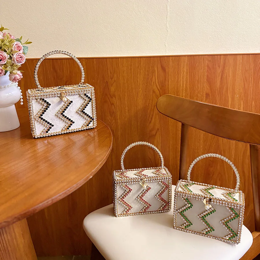 Metal trend shiny diamond-encrusted vegetable basket bag fashionable light luxury portable dinner messenger bag