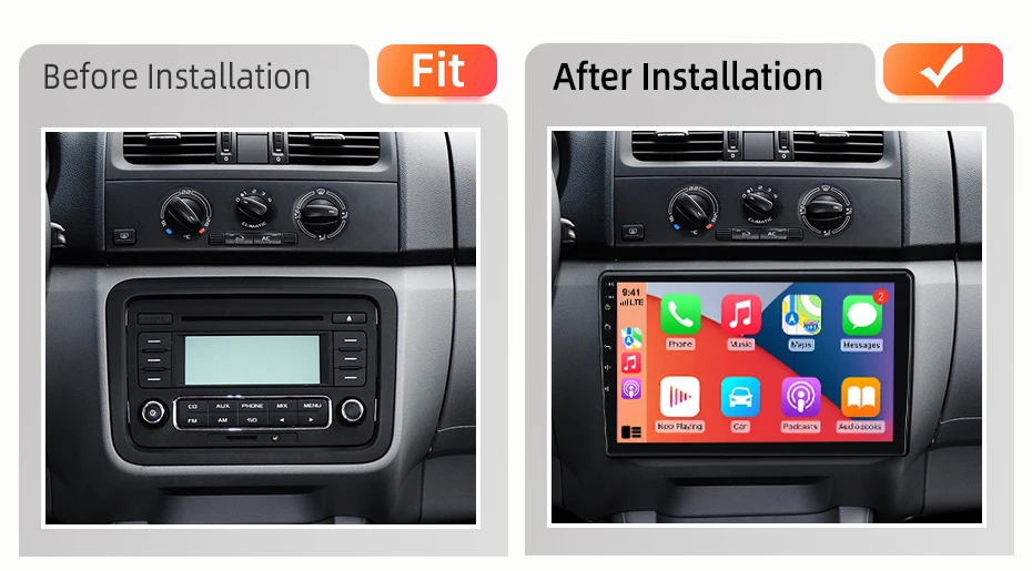 AWESAFE Kabelloses CarPlay Android Auto Radio für Skoda Fabia 2 2007 2008 2009-2014 Auto Intelligente Systeme RDS GPS FM BT DSP SWC – Detail 2