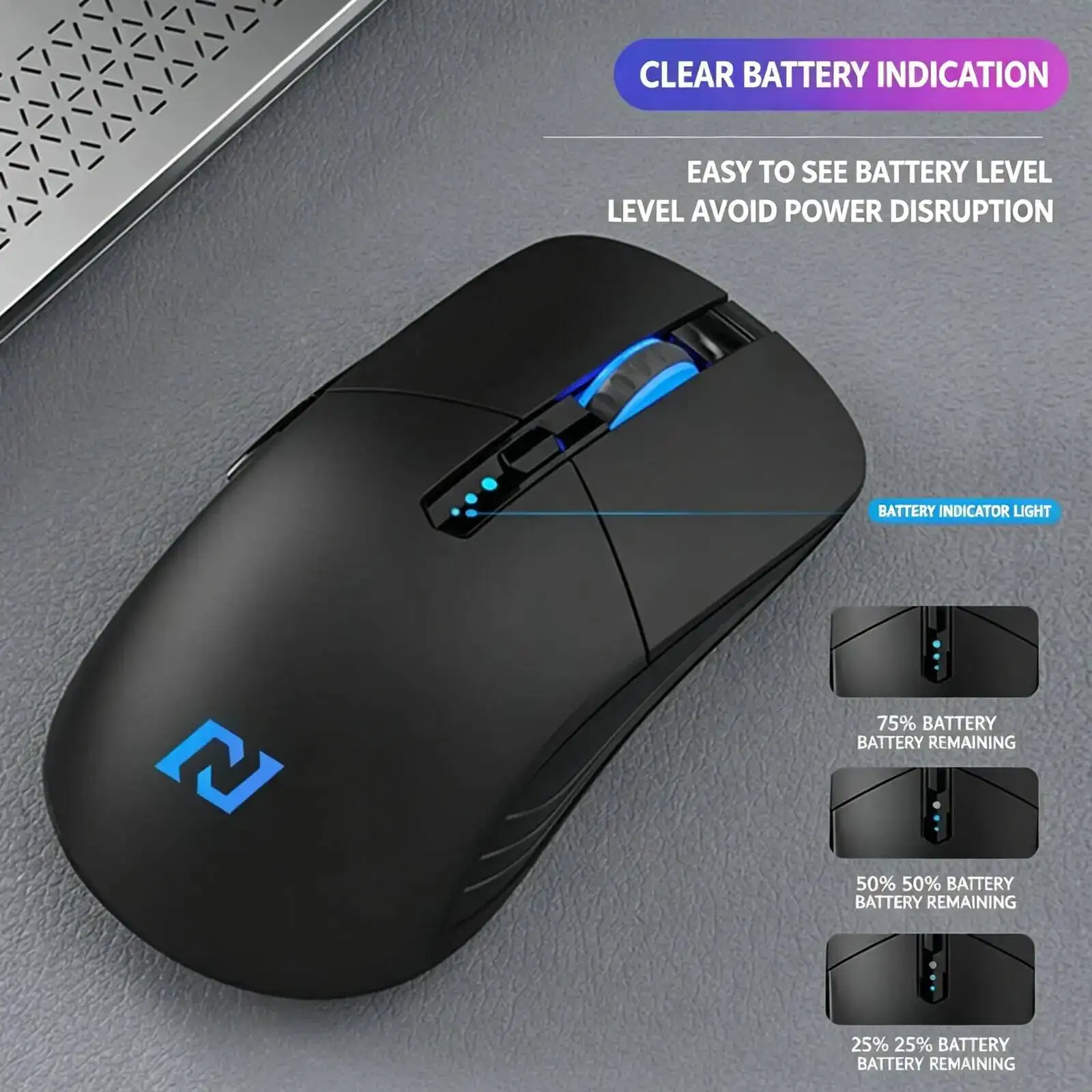 2.4Ghz Silent Optical Wireless Mouse Luminous Power Display Computer Office Ergonomic Rechargable Mice For Laptop PC Desktop