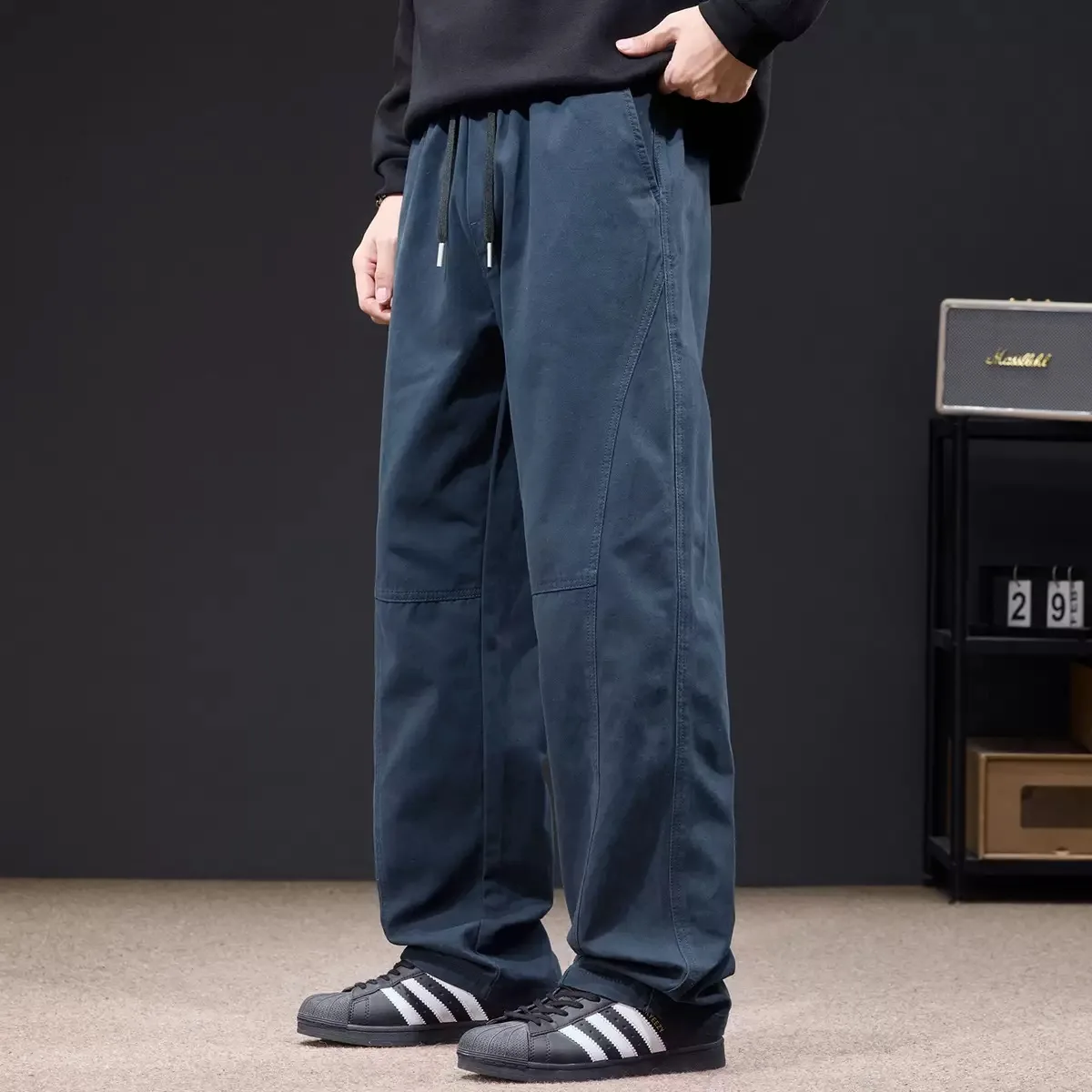 Autumn and Spring New Style Trendy American Vintage Pure Cotton Straight Leg Pants Men's Casual Loose Sports High-grade Pants