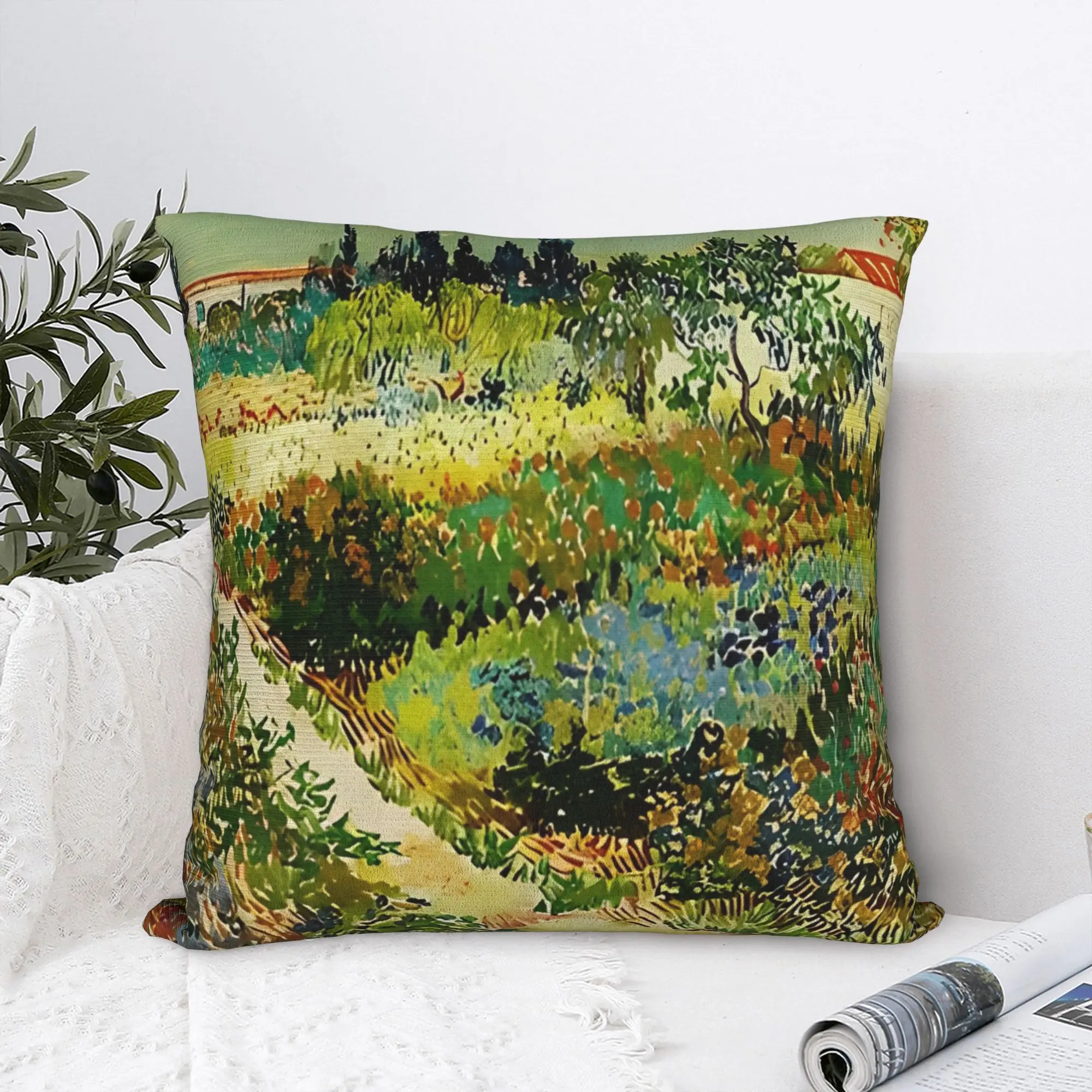 Van Gogh Garden at Arles Square Pillow Case Oil Painting Cushion Cover Custom Zippered Decorative Pillowcase for Home 40x40cm