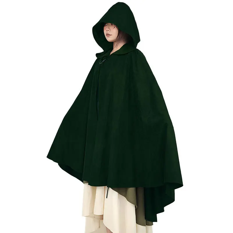 Hood Cloak Cosplay Medieval Cape Halloween Carnival Unisex Adult Mage Witchcraft Wicca Robe Conceal Gown Gothic Vampire Knight