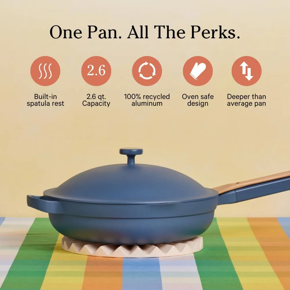 10.5-Inch Ceramic Nonstick Skillet Pan, Toxin-Free with Stainless Steel Handle, Oven Safe - Blue Salt