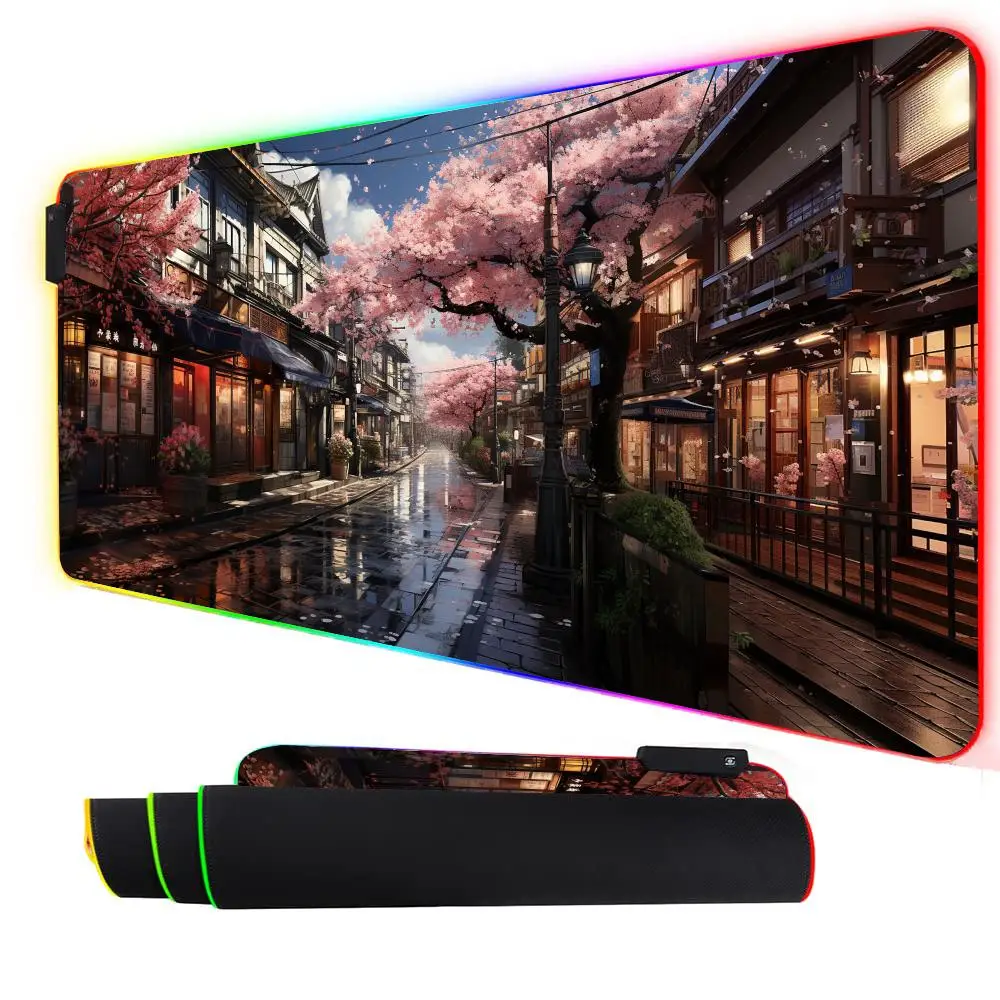 

RGB Mouse pad Street illustration gaming mat rubber anti-slip Desk Mat LED glow Gaming keypad mousepad gamer pc accessories