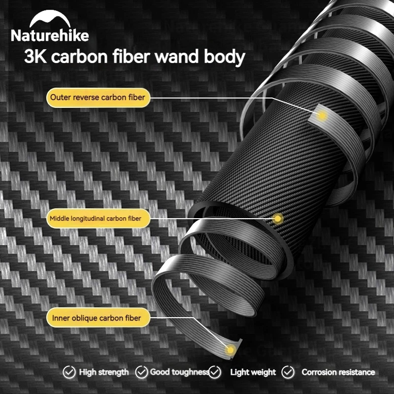 Naturehike Trekking Pole 3 Sections Carbon Fiber Collapsible Telescopic Sticks Lightweight Folding Hiking Walking Canes 193g