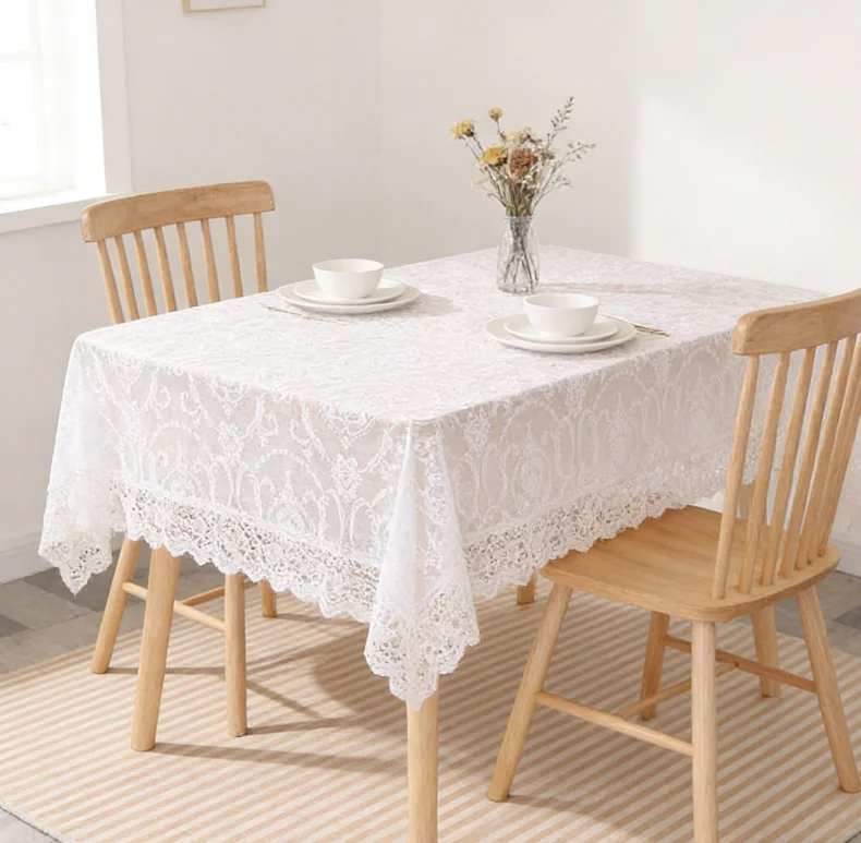 Korean Style Lace Tablecloth White Floral Rectangular Polyester Table Cover Anti Offee Table Household Cover Cloth