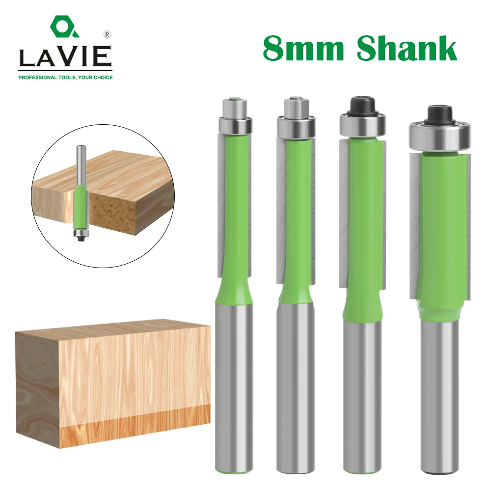 Lavie-flush Trim Router Bit com Rolamento Carboneto de Tungstênio Milling Cutter Padrão Madeira Template Verde Brilhante Milímetros Shank