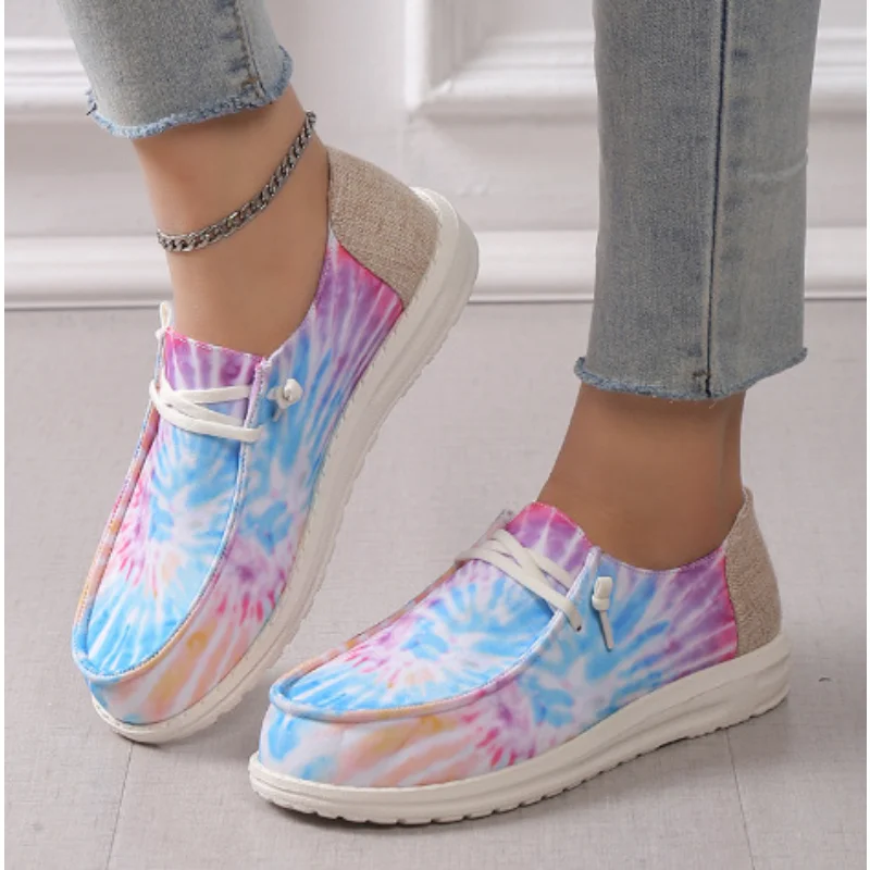 

2024 NEW Summer New Flat Bottom Printed Canvas Shoes for Women Comfort Round Head Fashion Casual Single Shoes for Women Plus Siz