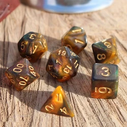 Starry Sky Dice para DND Dungeons and Dragons, Honey Gold, Galaxy, RPG, Tabletop, Role Playing, D & D, 7pcs, conjunto