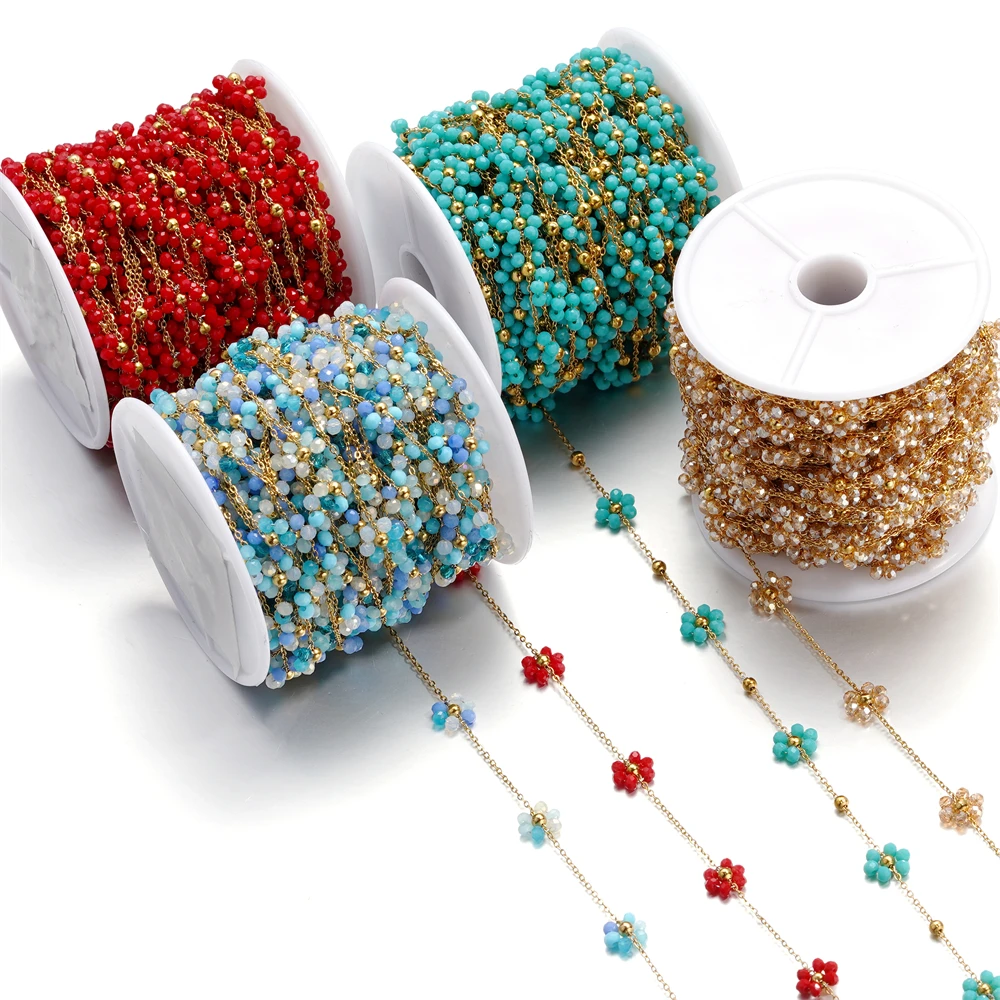 

1 метр/лот, плетеные жемчужные цветы из нержавеющей стали, плоские звенья, цепочки для DIY ювелирных изделий ручной работы, браслет, ожерелье, аксессуары