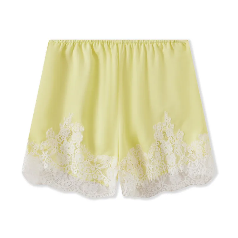 Y2k Women Silk Satin Shorts Lace Trim Patchwork Micro Mini Slip Shorts Low Rise Lingerie Pajamas Coquette Boxers Streetwear