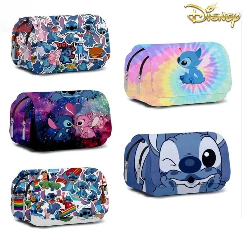 Disney Stitch Fully Printed Flap Pen Bag Stationery Box Cartoon Large Capacity Pencil Case Cute Anime Bags Student School Bag