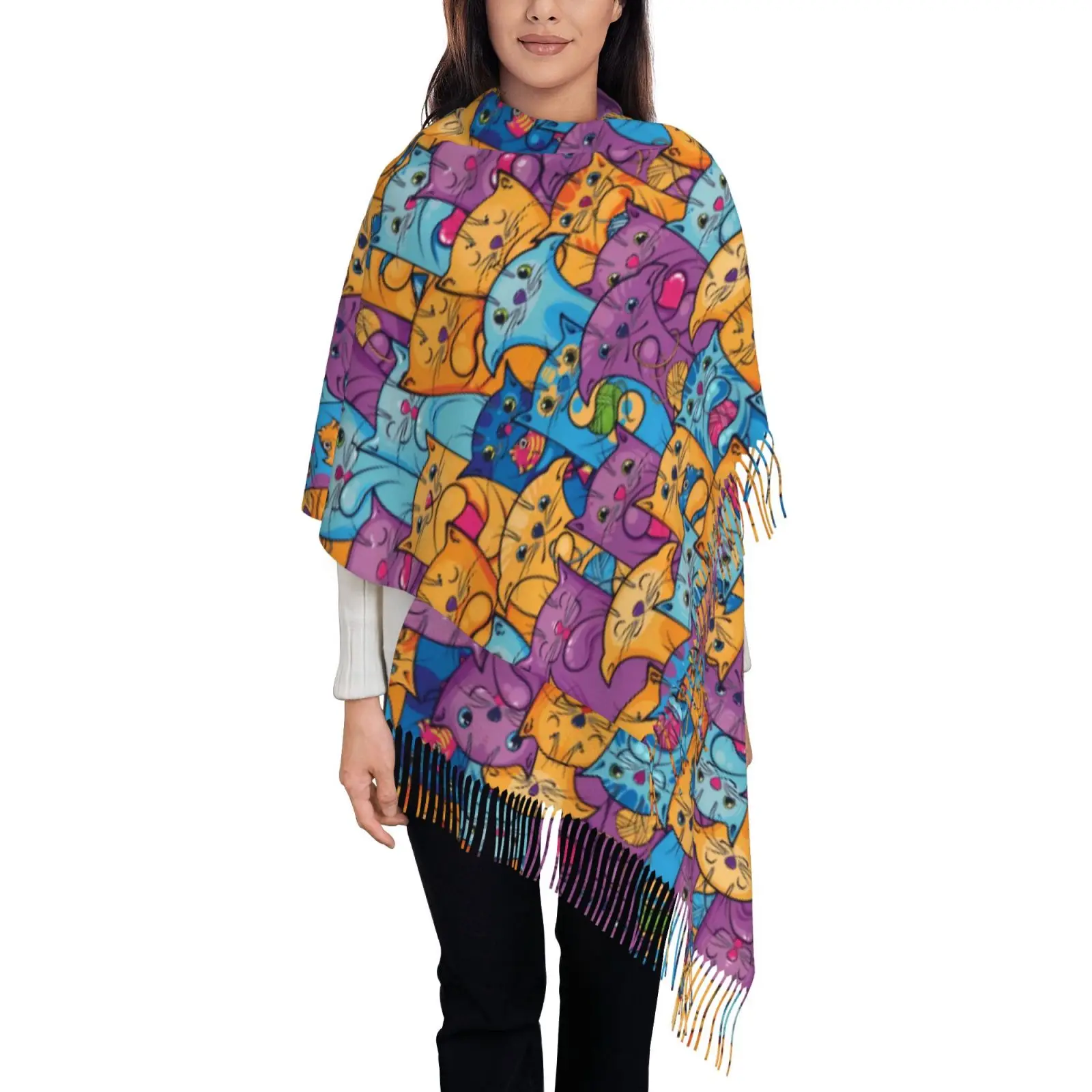 

Термошали с милым котом для женщин, зимние теплые большие мягкие шарфы, шаль, шарфы, женские шарфы с героями мультфильмов и комиксов