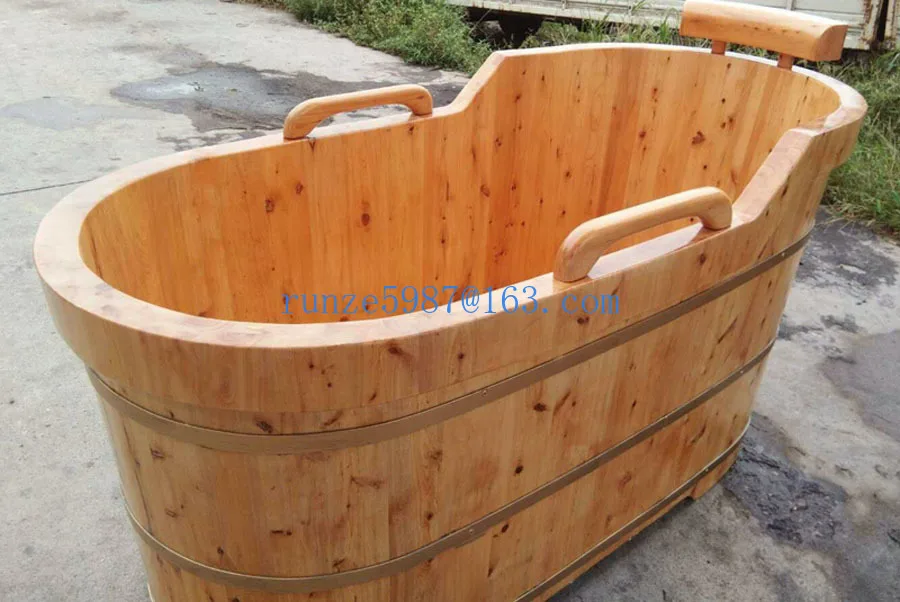 Cedar Bath Barrel Bath Bucket Adult Bath Bucket Thickened Bathtub Single Solid Wood Bathtub Fumigation Steel Armrest