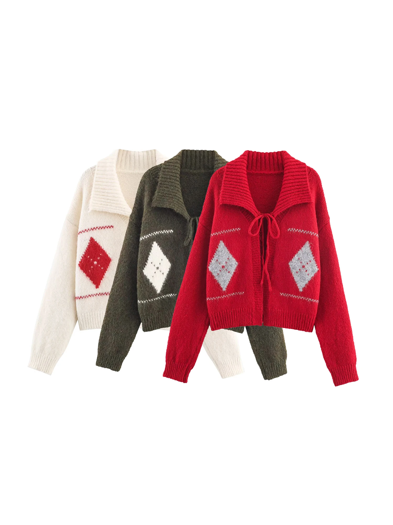 

Женский красный жаккардовый кардиган на шнуровке, свитер, винтажный джемпер 2000-х годов, трикотаж, кашемировый свитер с длинными рукавами, осенняя одежда Shoujo