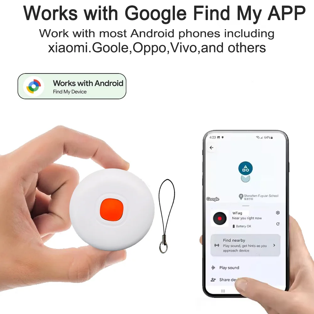 W Tag Bluetooth GPS Tracker for Android IP67 Waterproof Global Real-Time Tracking Anti-Lost Alarm for Keys, Pets, Luggage, Car