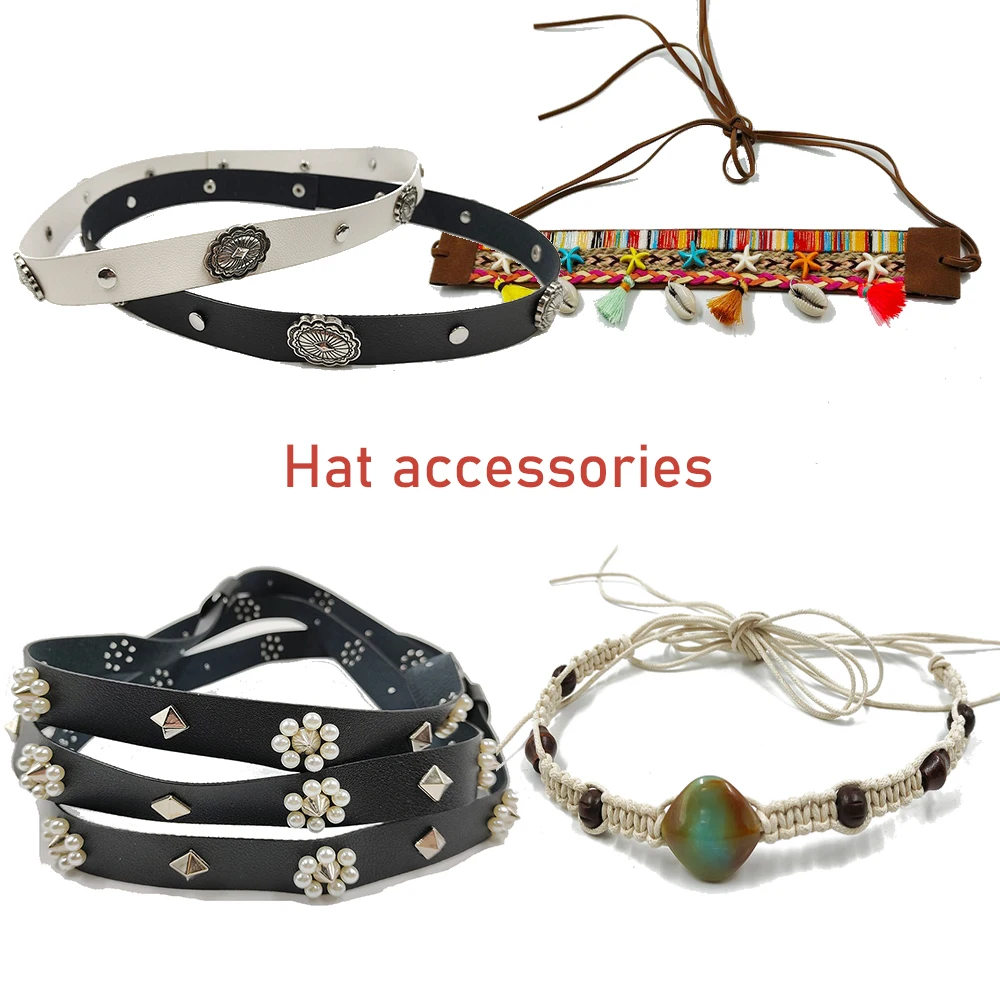 New Straw Hat Fedora Beaded Accessories Men\'s and Women\'s Hat Accessories Belt Belt Buckle Outdoor Decoration Fashion