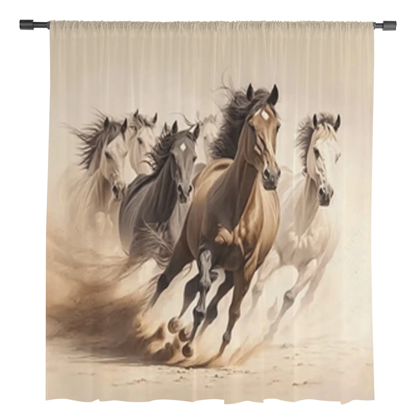 Painting Artistic Of Horses Sheer Curtains Bedroom Voile Curtain Living Room Window Sheer Curtains Kitchen Tulle Drapes