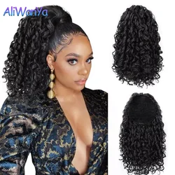 8-16Inch Ombre Water Wave Drawstring Puff Curly Ponytail Synthetic Braiding Hair Extensions Long Afro Curl Clip-in For Women Kid