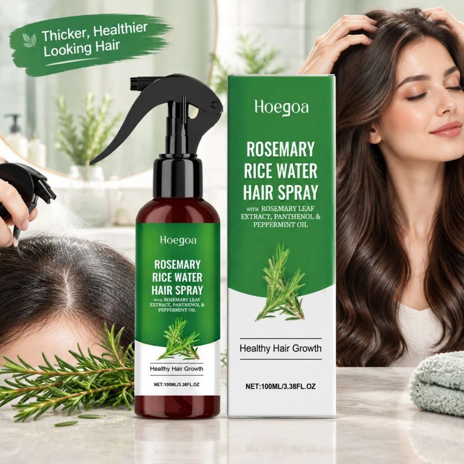 Rosemary Rice Water Hair Spray Strengthening Roots Repairs Nourishing Scalp Smooth Frizz Dry Damaged Hair Care for Home Use