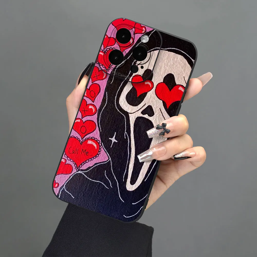 Halloween Skull Call Me OXOX Spooky Face iPhone 15 14 13 12 11 Pro Max 14 Plus iPhone 13 12 Mini Case iPhone XS Max XR 7 Plus